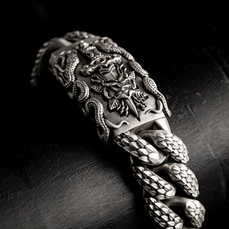16mm Snake Chain Smart Watch Case & Strap | 925 Sterling Silver in Oxidised Finish with Hallmark