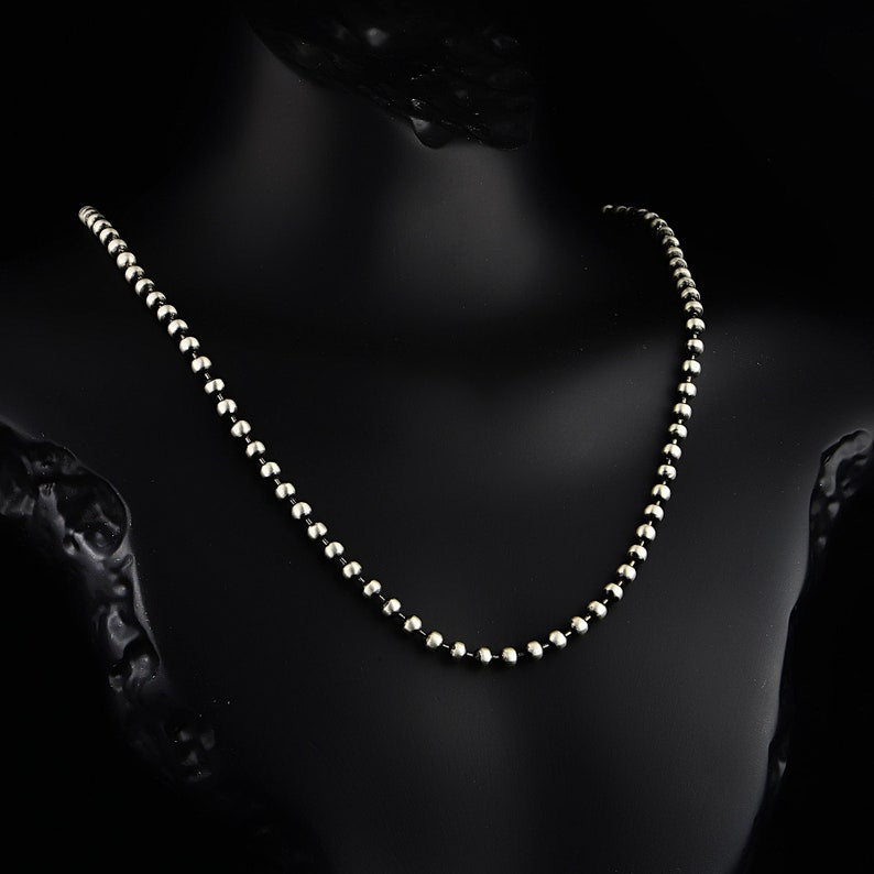 Minimalist Solid 3mm Oxidised Ball Chain | 925 Sterling Silver Chain | With Certificate of Authenticity and 925 Hallmark