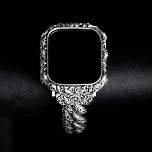 16mm Chain Smart Watch Case & Strap | 925 Sterling Silver in Oxidised Finish with Hallmark