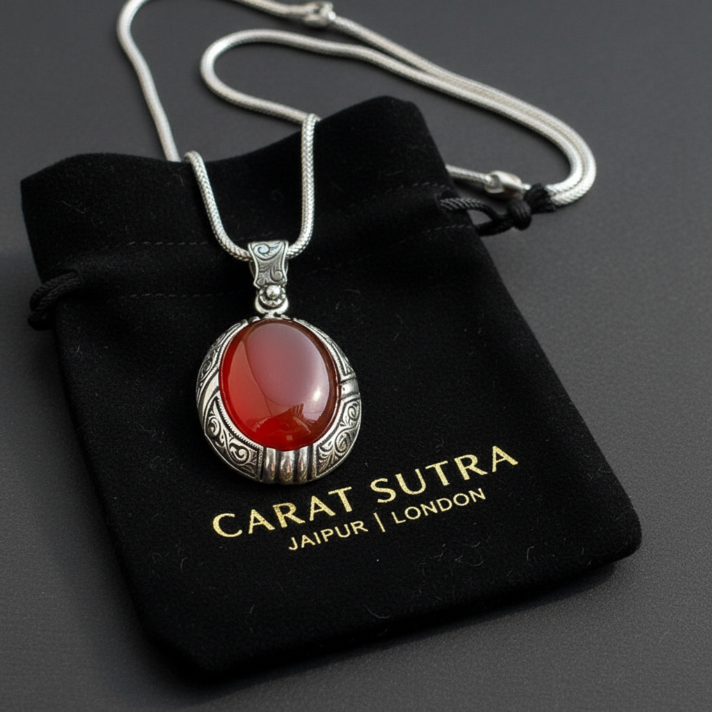 15ct Natural Red Onyx (Yemeni Aqeeq), 925 Sterling Silver Pendant | With Certificate of Authenticity and 925 Hallmark