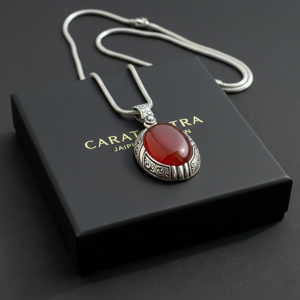 15ct Natural Red Onyx (Yemeni Aqeeq), 925 Sterling Silver Pendant | With Certificate of Authenticity and 925 Hallmark