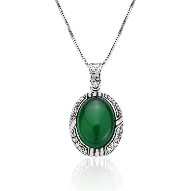 15ct Natural Green Onyx (Aqeeq), 925 Sterling Silver Pendant | With Certificate of Authenticity and 925 Hallmark