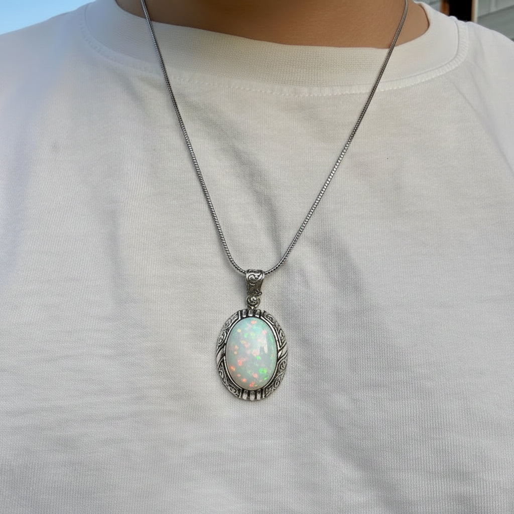 15ct Natural Green Onyx (Aqeeq), 925 Sterling Silver Pendant | With Certificate of Authenticity and 925 Hallmark