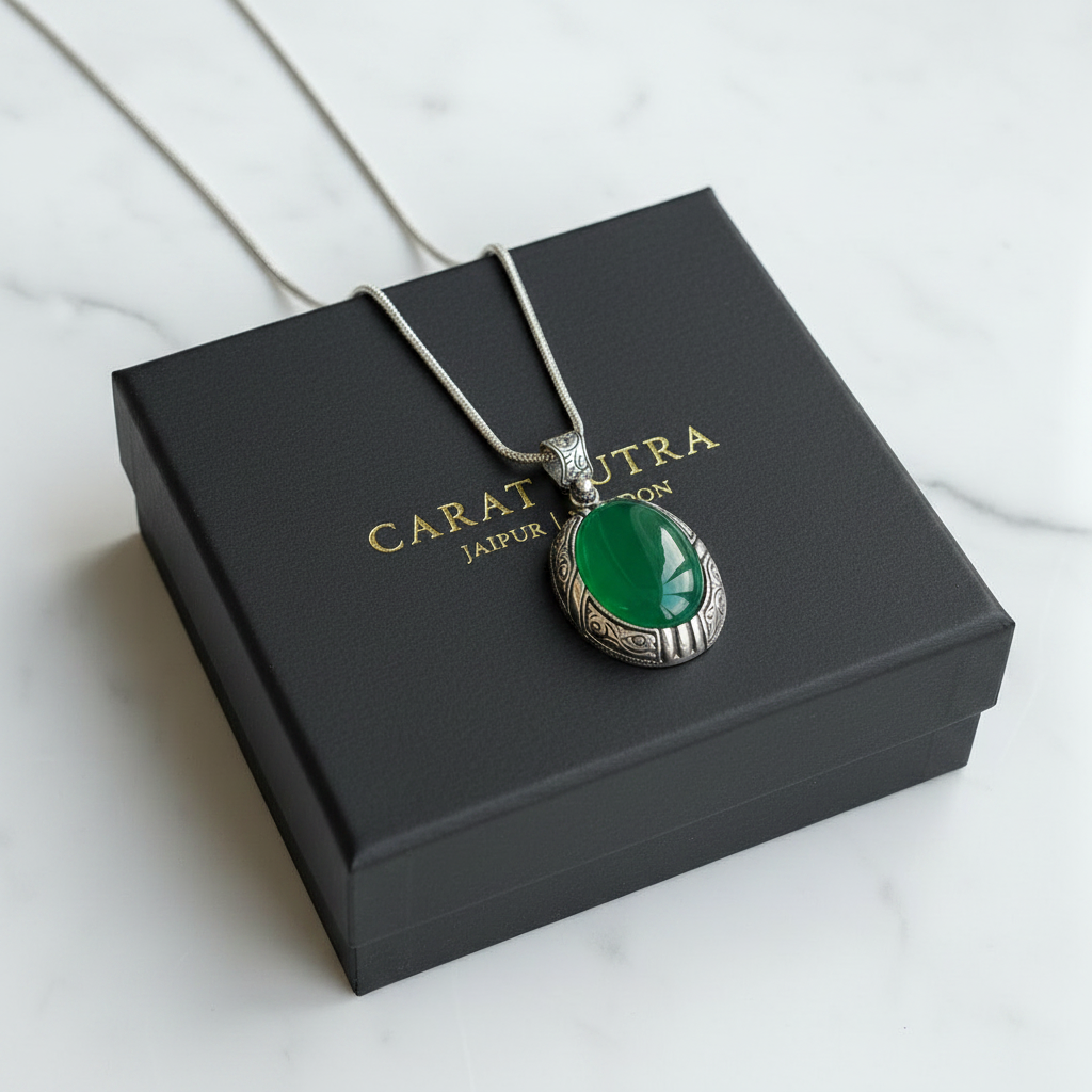 15ct Natural Green Onyx (Aqeeq), 925 Sterling Silver Pendant | With Certificate of Authenticity and 925 Hallmark