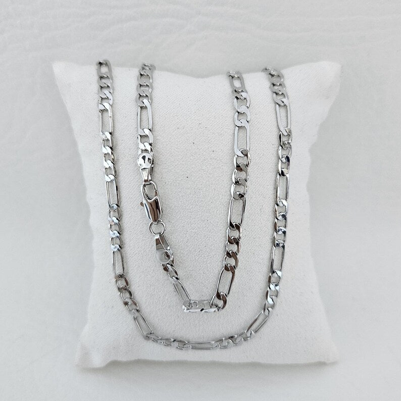 4mm Wide Solid Figaro-Cuban Link Chain |925 Sterling Silver Chain | Men's Jewelry with Hallmark