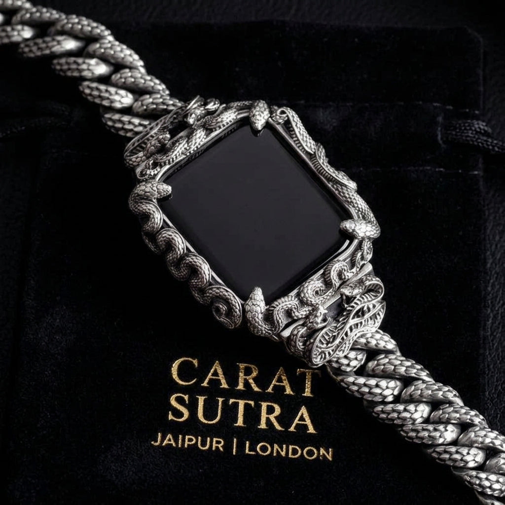 16mm Snake Chain Smart Watch Case & Strap | 925 Sterling Silver in Oxidised Finish with Hallmark
