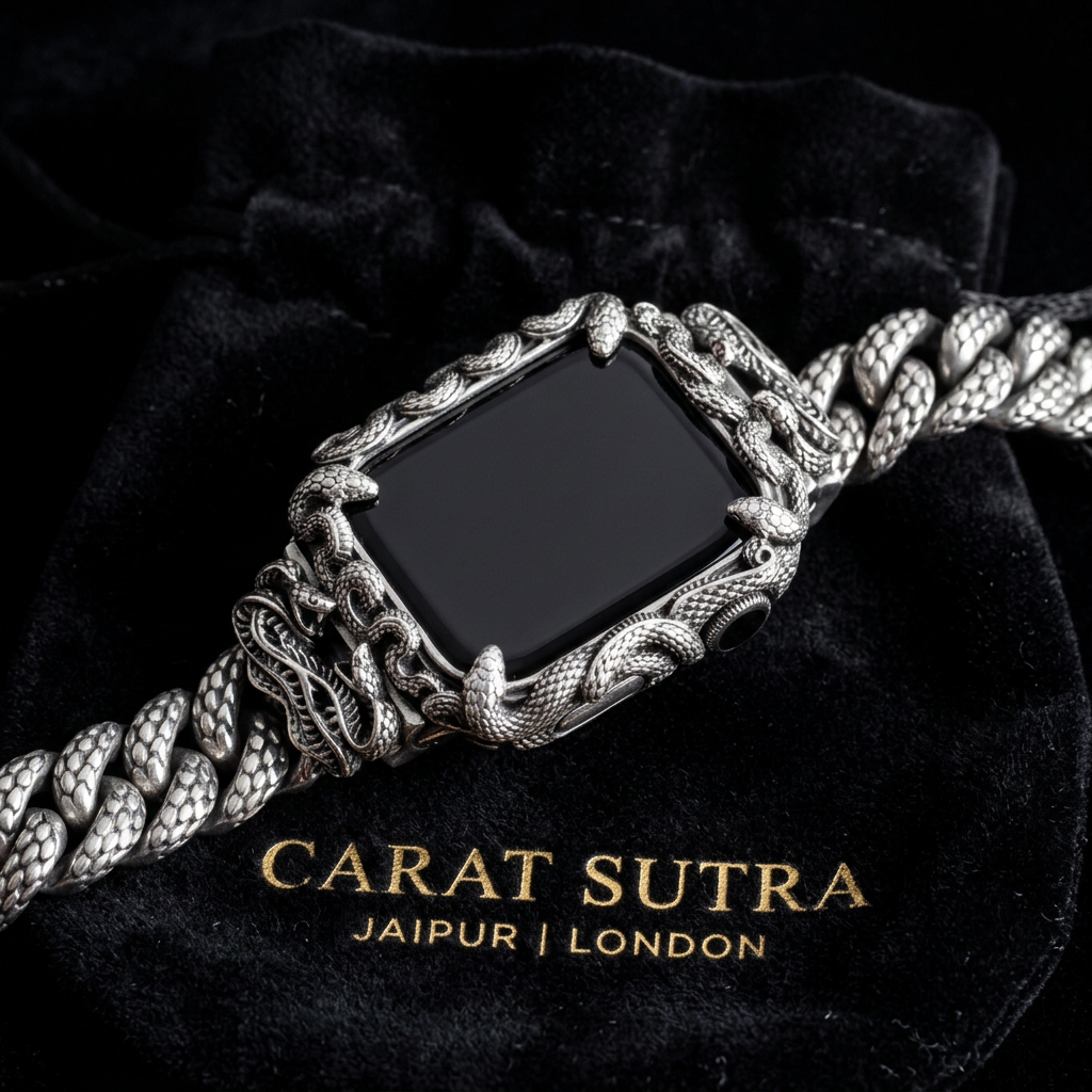 16mm Snake Chain Smart Watch Case & Strap | 925 Sterling Silver in Oxidised Finish with Hallmark