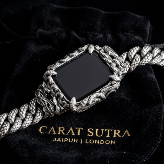 16mm Snake Chain Smart Watch Case & Strap | 925 Sterling Silver in Oxidised Finish with Hallmark