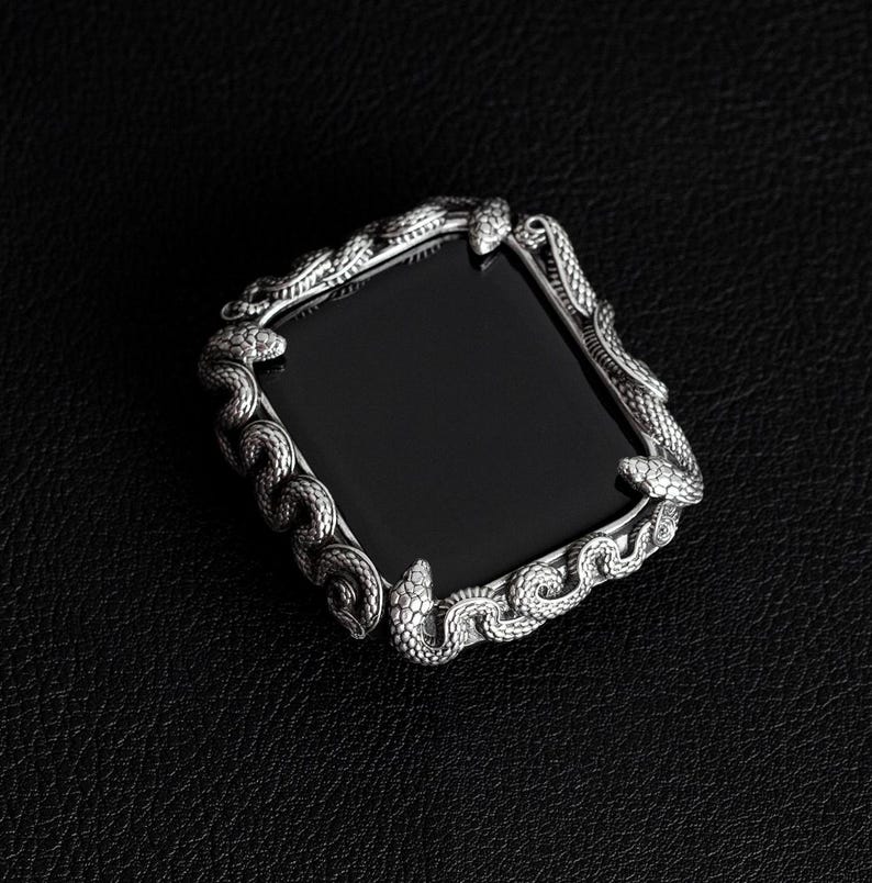 16mm Snake Chain Smart Watch Case & Strap | 925 Sterling Silver in Oxidised Finish with Hallmark