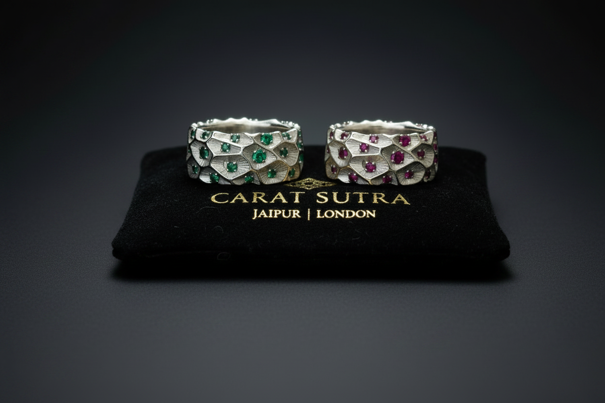 Zigzag Designed Original Zambian Mini Emerald Silver Band | 925 sterling Silver