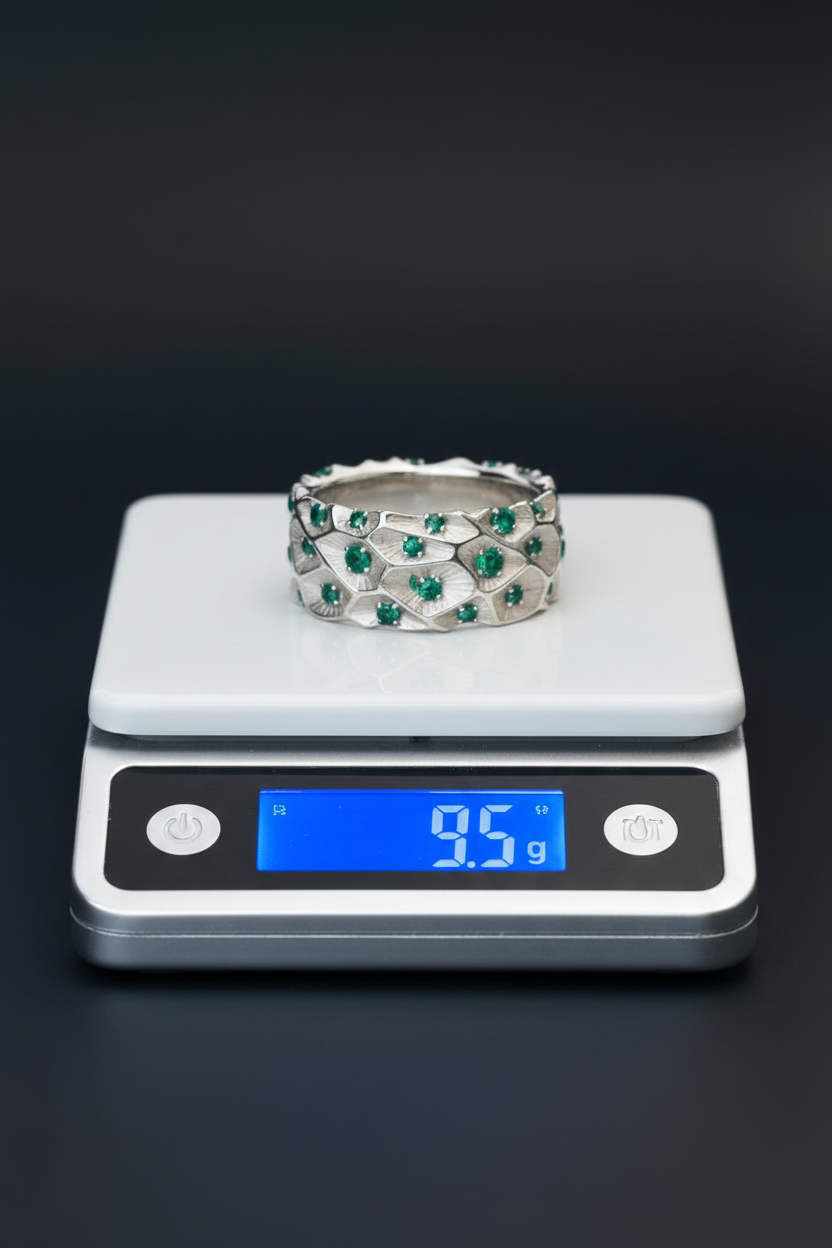 Zigzag Designed Original Zambian Mini Emerald Silver Band | 925 sterling Silver
