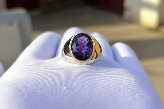 RARE PRINCE by CARAT SUTRA | Unique Classic Style Ring with Purple Amethyst, 925 Sterling Silver | With Certificate of Authenticity and 925 Hallmark - caratsutra
