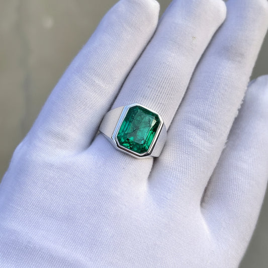 RARE PRINCE by CARAT SUTRA | Classic Style Ring with Natural Zambian Emerald Stone | 925 Sterling Silver | With Certificate of Authenticity and 925 Hallmark