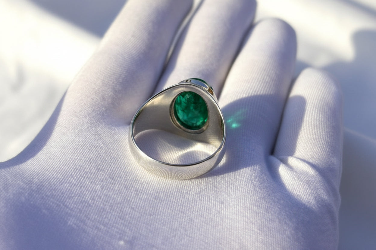RARE PRINCE by CARAT SUTRA | Unique Classic Style Ring with 8ct Zambian Emerald, 925 Sterling Silver | With Certificate of Authenticity and 925 Hallmark