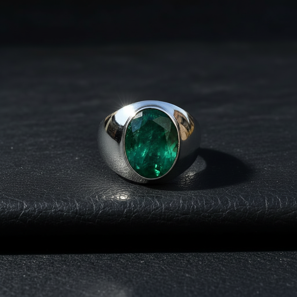 RARE PRINCE by CARAT SUTRA | Unique Classic Style Ring with 8ct Zambian Emerald, 925 Sterling Silver | With Certificate of Authenticity and 925 Hallmark