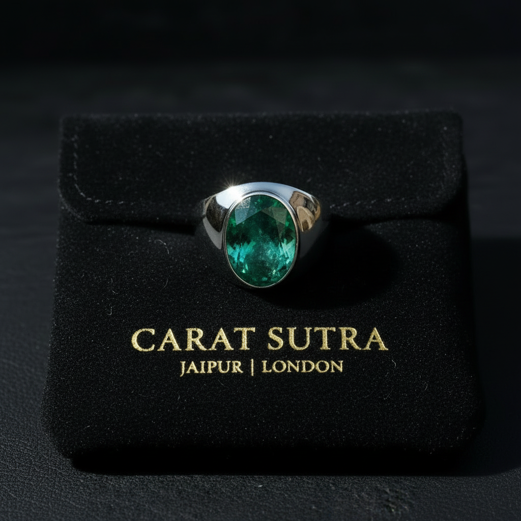 RARE PRINCE by CARAT SUTRA | Unique Classic Style Ring with Zambian Emerald, 925 Sterling Silver