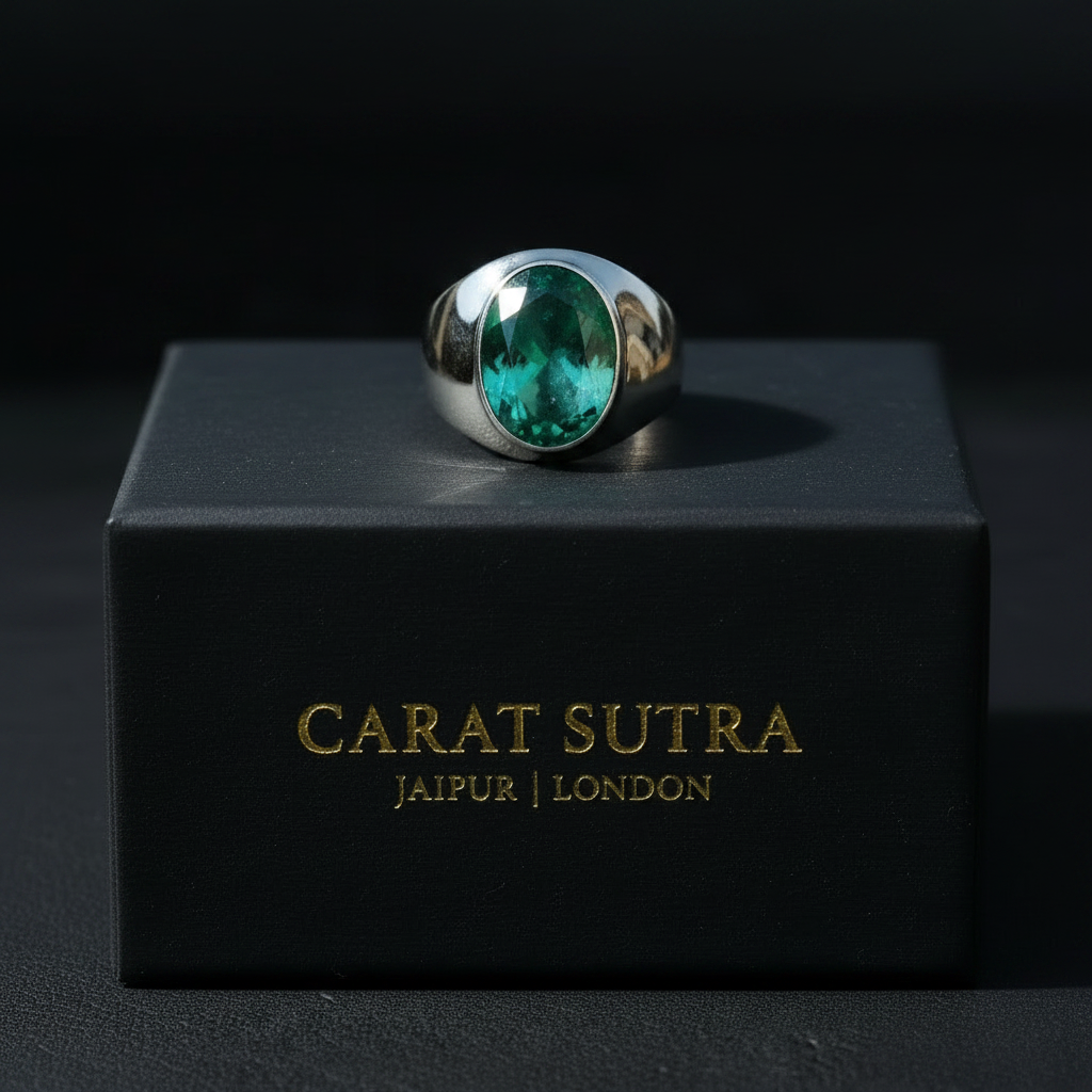 RARE PRINCE by CARAT SUTRA | Unique Classic Style Ring with Zambian Emerald, 925 Sterling Silver