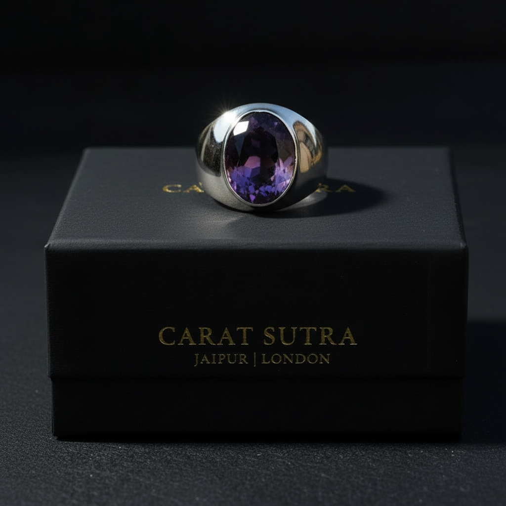 RARE PRINCE by CARAT SUTRA | Unique Classic Style Ring with Purple Amethyst, 925 Sterling Silver | With Certificate of Authenticity and 925 Hallmark - caratsutra