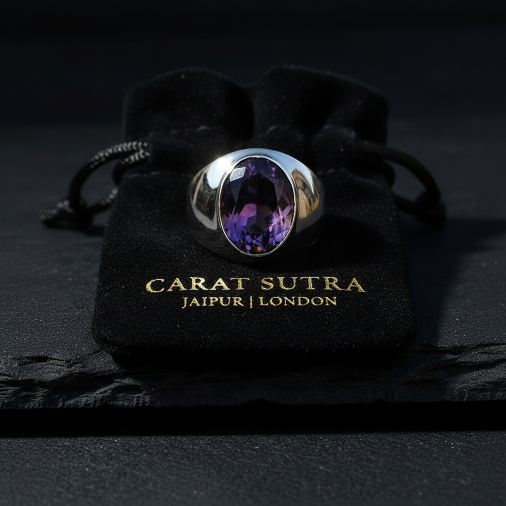 RARE PRINCE by CARAT SUTRA | Unique Classic Style Ring with Purple Amethyst, 925 Sterling Silver | With Certificate of Authenticity and 925 Hallmark