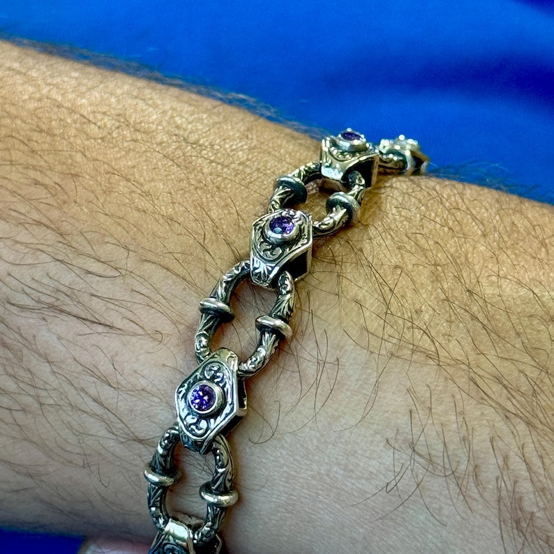Infinity Style Hand-Engraved Bracelet with mini Natural Amethyst Stone | 925 Sterling Silver Bracelet | With Certificate of Authenticity and 925 Hallmark - caratsutra