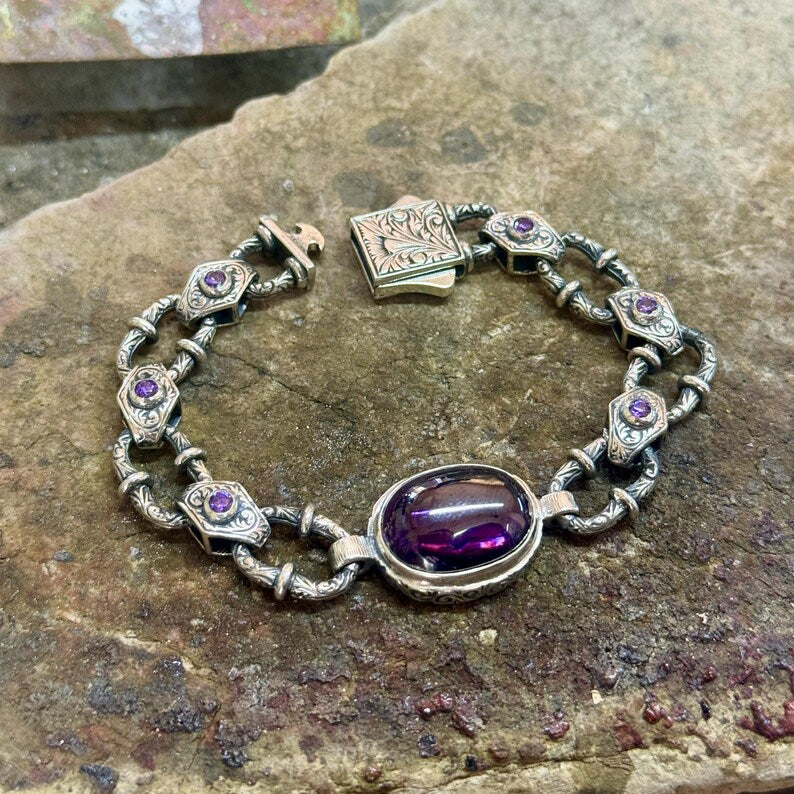 Infinity Style Hand-Engraved Bracelet with 20 Ct Natural Amethyst Stone | 925 Sterling Silver Bracelet | With Certificate of Authenticity and 925 Hallmark - caratsutra