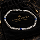 4mm Byzantine Oxidized Bracelet studded with Blue Baguette Zircons | 925 Sterling Silver Bracelet with Hallmark