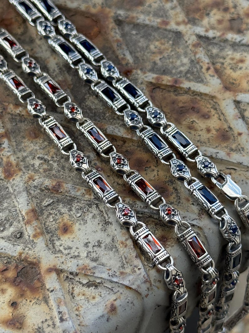 Solid 6mm Infinity Link Chain, studded with Blue Zircon | 925 Sterling Silver Chain | With Certificate of Authenticity and 925 Hallmark