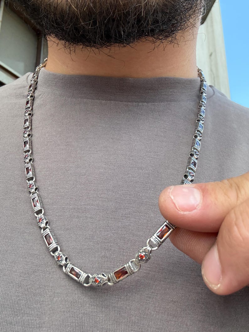 Solid 6mm Infinity Link Chain, studded with Gomed Stone | 925 Sterling Silver Chain | With Certificate of Authenticity and 925 Hallmark