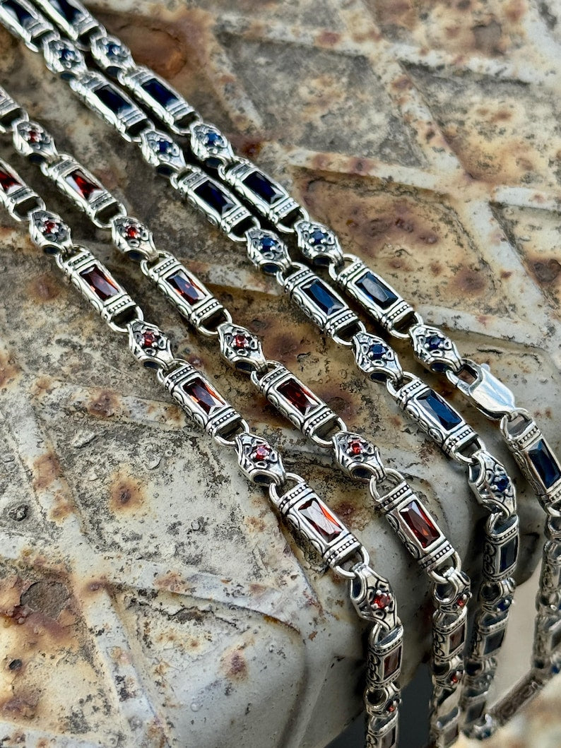 Solid 6mm Infinity Link Chain, studded with Gomed Stone | 925 Sterling Silver Chain | With Certificate of Authenticity and 925 Hallmark