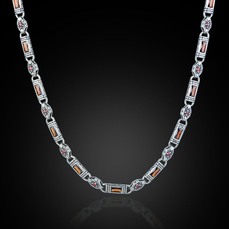 Solid 6mm Infinity Link Chain, studded with Gomed Stone | 925 Sterling Silver Chain | With Certificate of Authenticity and 925 Hallmark