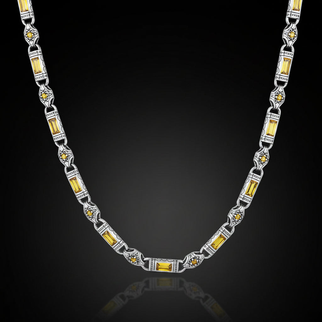 Solid 6mm Infinity Link Chain, studded with Citrine Stone | 925 Sterling Silver Chain | With Certificate of Authenticity and 925 Hallmark