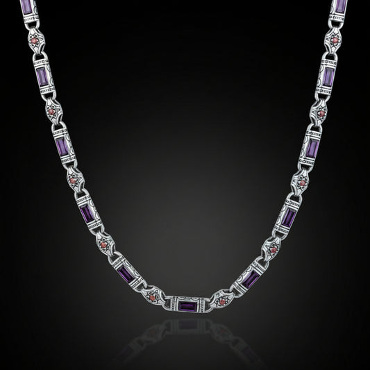 Solid 6mm Infinity Link Chain, studded with Natural Amethyst Stone | Chain