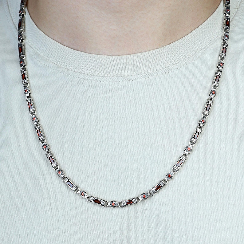 Solid 6mm Infinity Link Chain, studded with Gomed Stone | 925 Sterling Silver Chain | With Certificate of Authenticity and 925 Hallmark