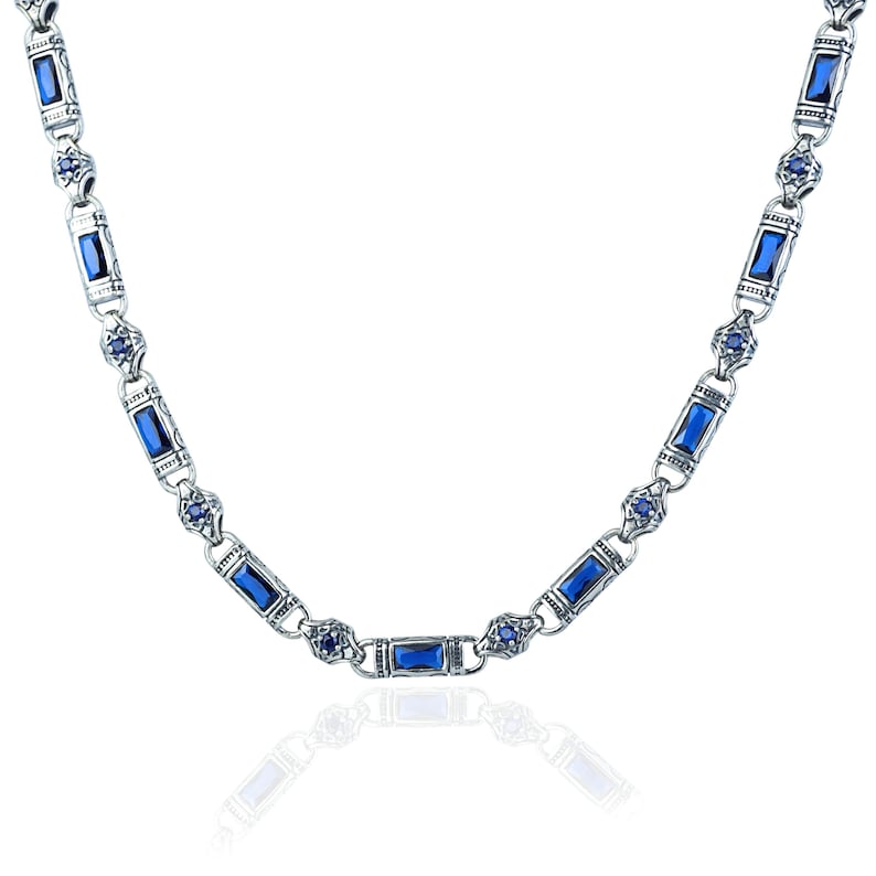 Solid 6mm Infinity Link Chain, studded with Blue Zircon | 925 Sterling Silver Chain | With Certificate of Authenticity and 925 Hallmark