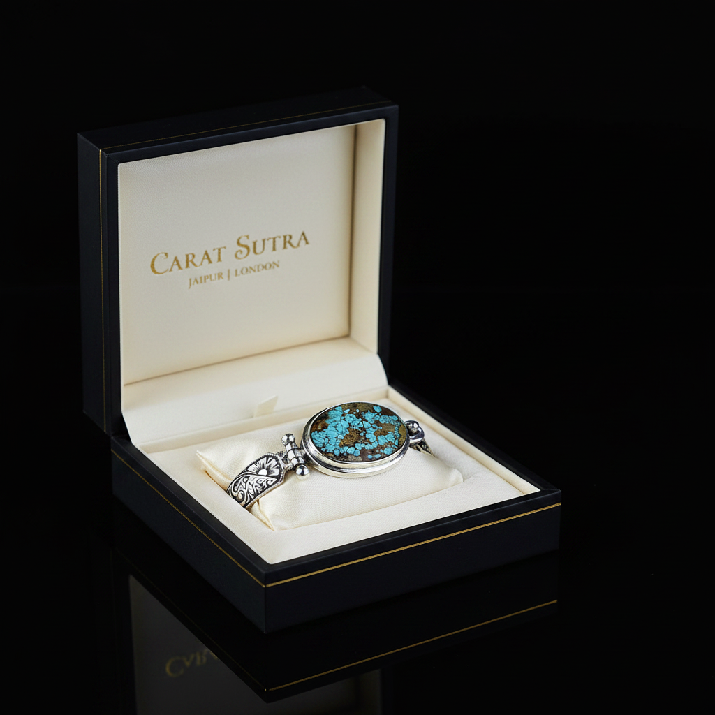 Hand-Engraved Bracelet Cuff with 35 Ct Natural Arizona Turquoise | 925 Sterling Silver Bracelet | With Certificate of Authenticity and 925 Hallmark - caratsutra