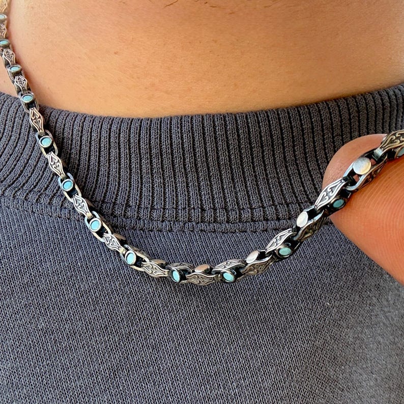 Minimalist Solid 4mm Oxidised Turquoise Chain | 925 Sterling Silver Chain | With Certificate of Authenticity and 925 Hallmark