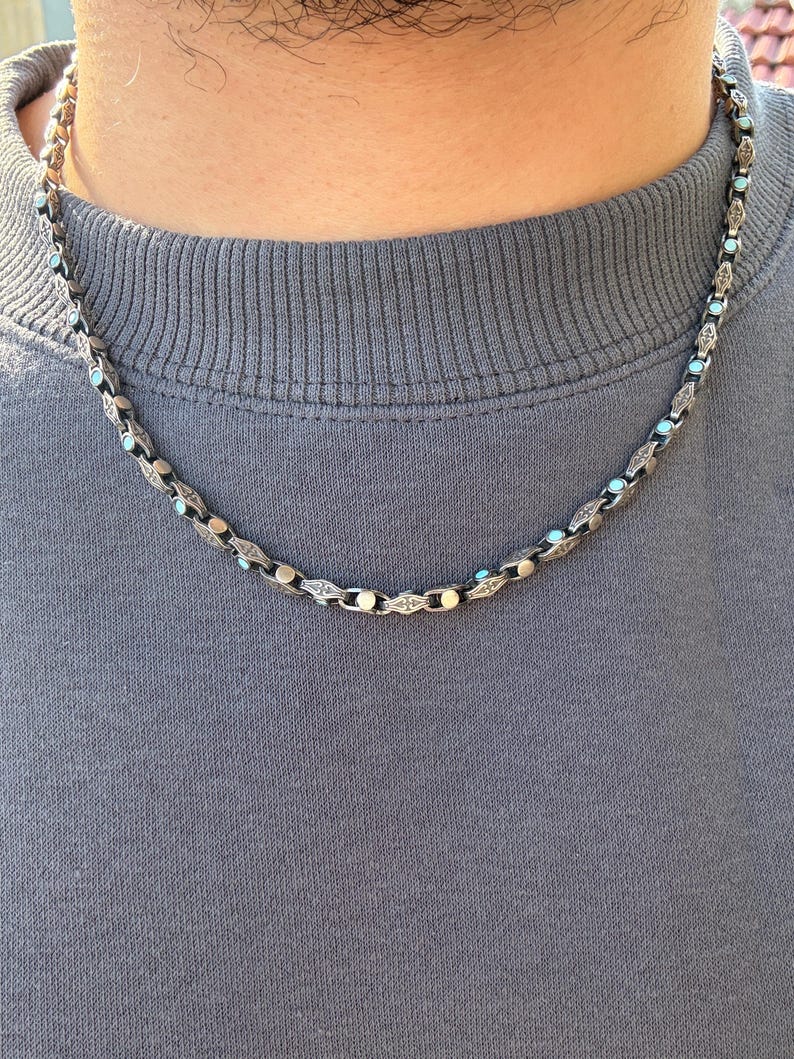 Minimalist Solid 4mm Oxidised Turquoise Chain | 925 Sterling Silver Chain | With Certificate of Authenticity and 925 Hallmark