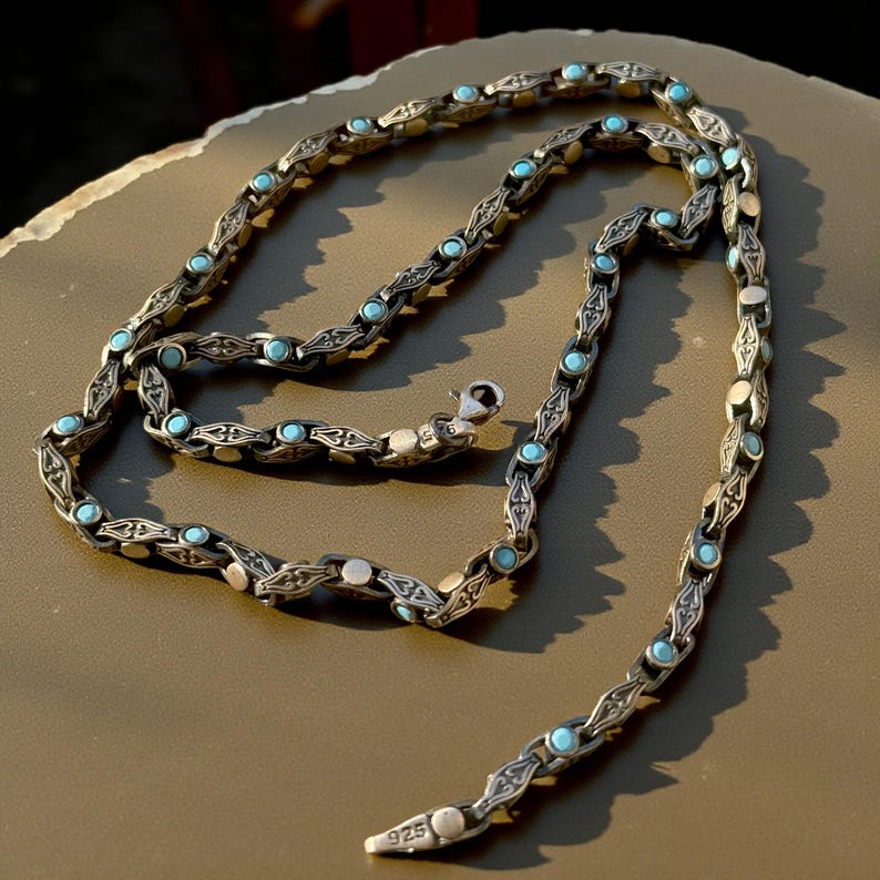 Minimalist Solid 4mm Oxidised Turquoise Chain | 925 Sterling Silver Chain | With Certificate of Authenticity and 925 Hallmark