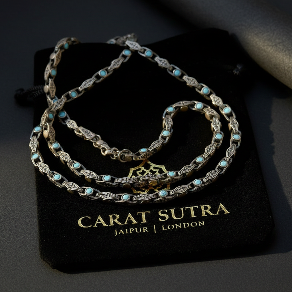 Minimalist Solid 4mm Oxidised Turquoise Chain | 925 Sterling Silver Chain | With Certificate of Authenticity and 925 Hallmark