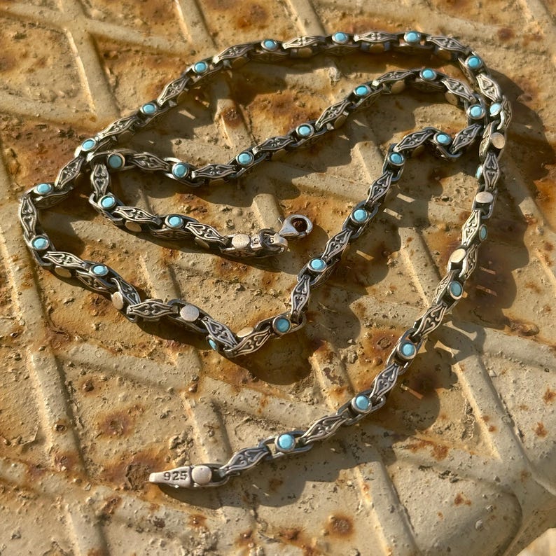 Minimalist Solid 4mm Oxidised Turquoise Chain | 925 Sterling Silver Chain | With Certificate of Authenticity and 925 Hallmark