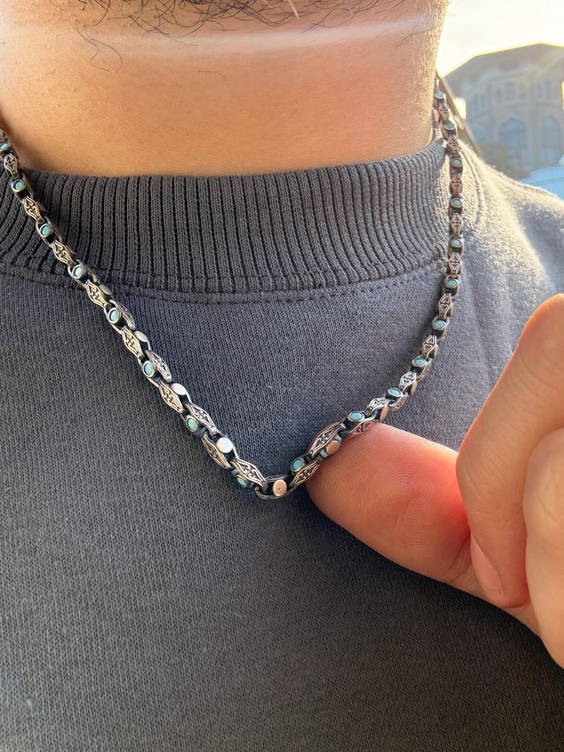 Minimalist Solid 4mm Oxidised Turquoise Chain | 925 Sterling Silver Chain | With Certificate of Authenticity and 925 Hallmark