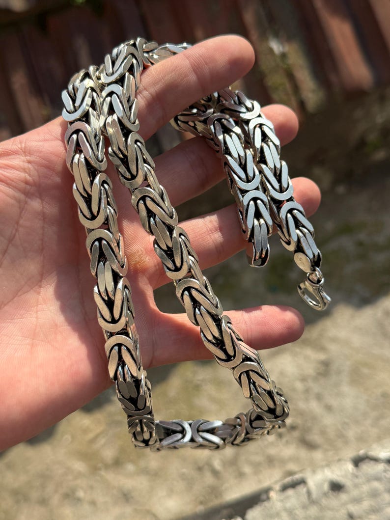 Solid 10mm Byzantine Heavy Link Chain | 925 Sterling Silver Chain | With Certificate of Authenticity and 925 Hallmark