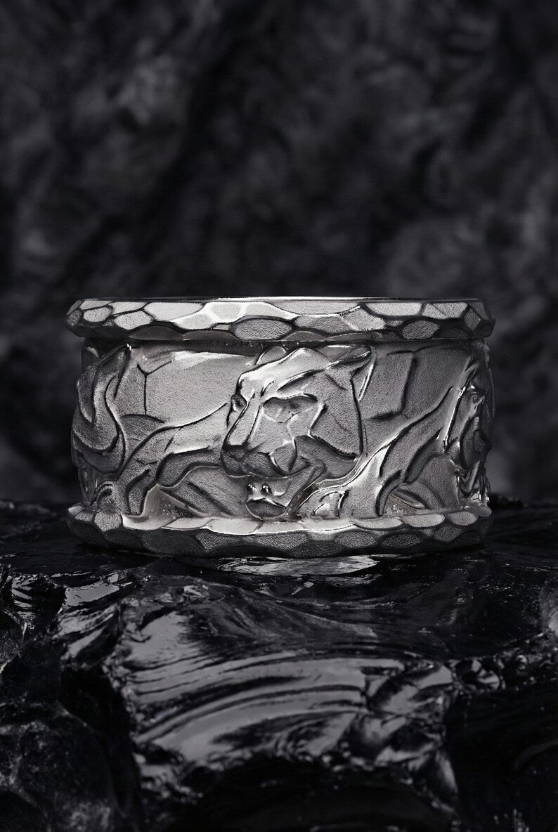 Unique Designed Rhodium Plated Jaguar face Ring Band | 925 Sterling Silver | With Certificate of Authenticity and 925 Hallmark