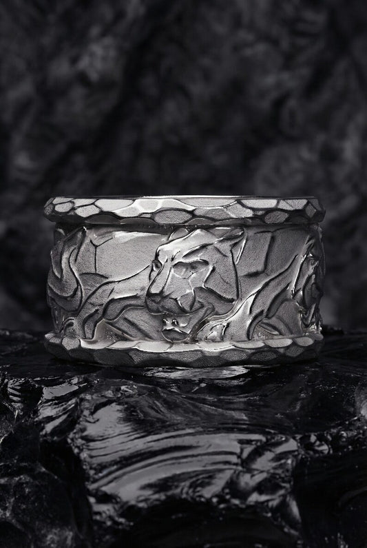 Unique Designed Rhodium Plated Jaguar face Ring Band | 925 Sterling Silver | With Certificate of Authenticity and 925 Hallmark