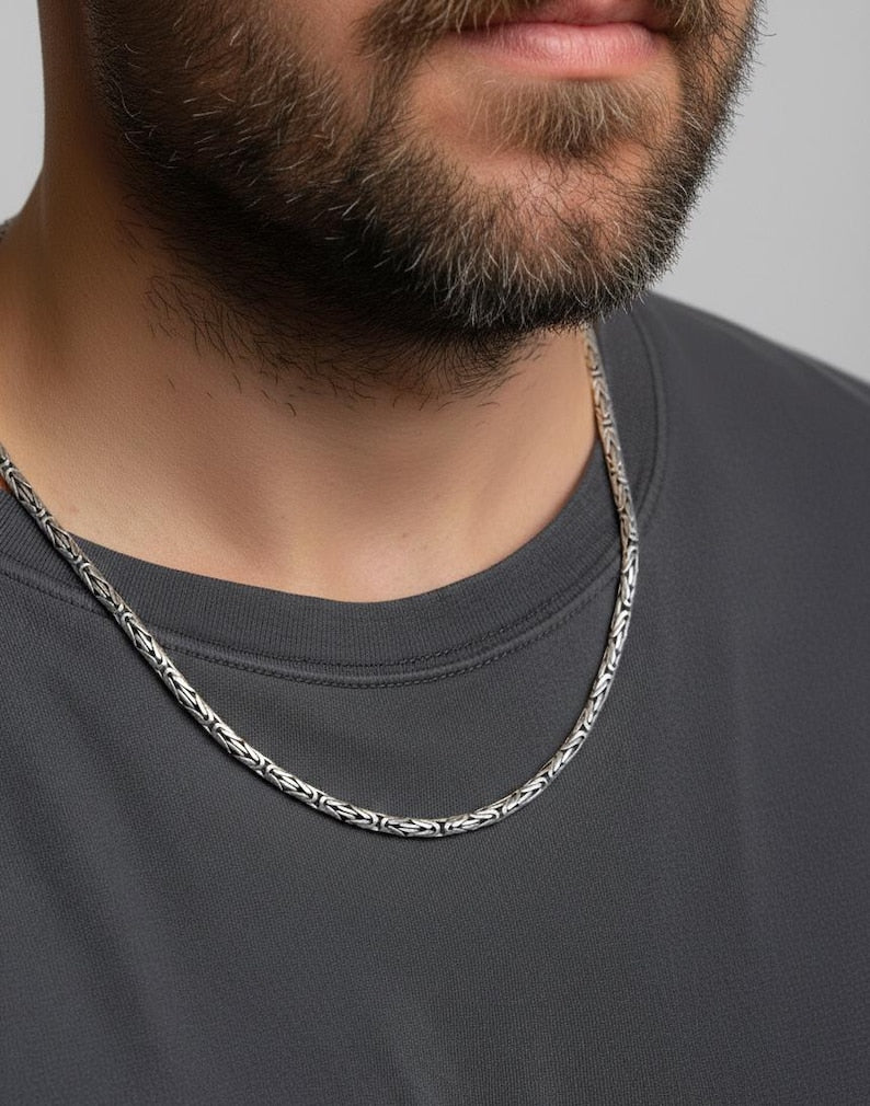 Solid 4mm Byzantine Link Chain | 925 Sterling Silver Chain | With Certificate of Authenticity and 925 Hallmark