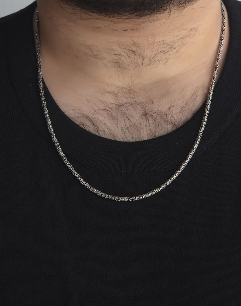 Solid 4mm Byzantine Link Chain | 925 Sterling Silver Chain | With Certificate of Authenticity and 925 Hallmark