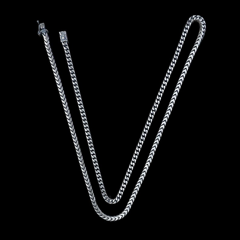 Solid 5mm Franco Link Chain with Plain Lock (Matt Finish) | 925 Sterling Silver Chain | With Certificate of Authenticity and 925 Hallmark