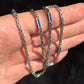 Solid 4mm Byzantine Link Chain, studded with Mini Blue Zircon | 925 Sterling Silver Chain | With Certificate of Authenticity and 925 Hallmark