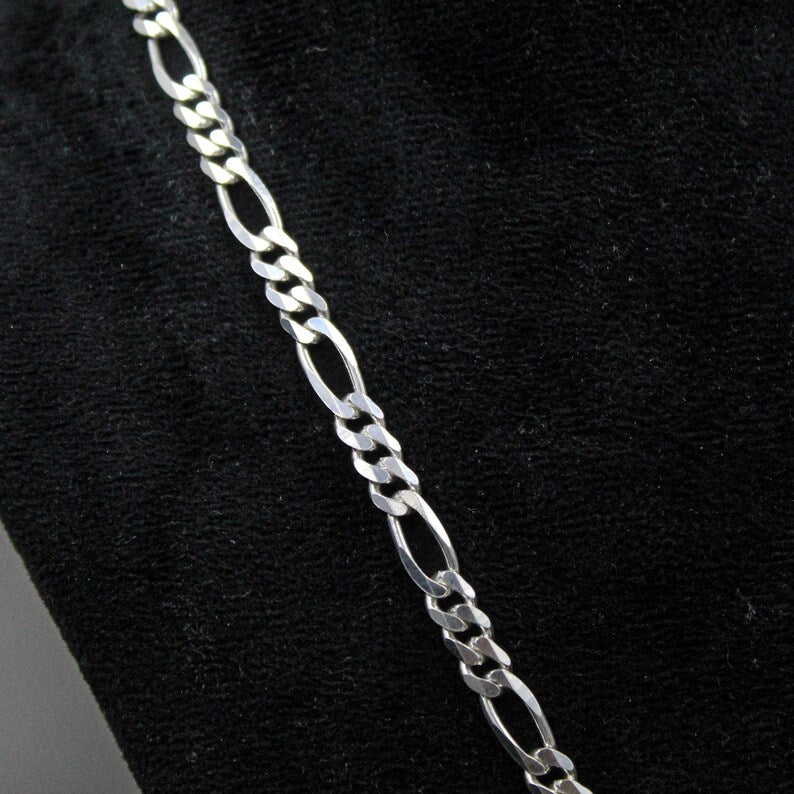 4mm Wide Solid Figaro-Cuban Link Chain |925 Sterling Silver Chain | Men's Jewelry with Hallmark