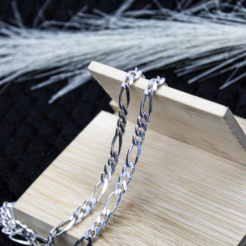4mm Wide Solid Figaro-Cuban Link Chain |925 Sterling Silver Chain | Men's Jewelry with Hallmark